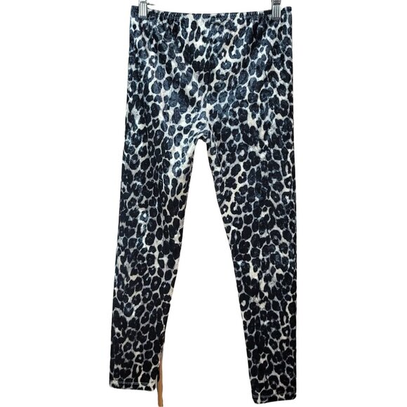 2/$15 IZ Byer Animal Print Leggings Gray Black Size 14 Large Velvet Pull On Pant - Picture 5 of 6